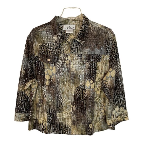 N TOUCH Women's Clear Sequin Zippered Jacket Top Size 14 Multicolor Abstract EUC - Picture 5 of 14